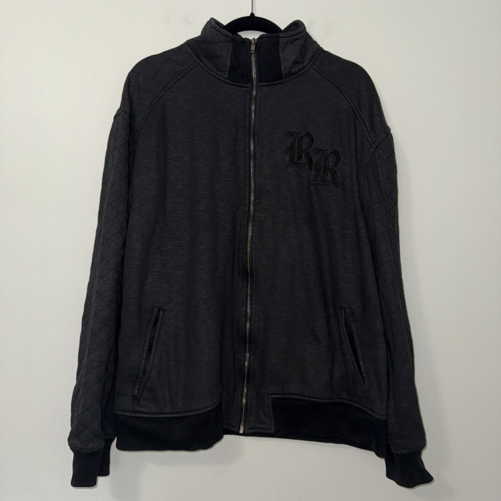 Rock Revival Men's Black Quilted Sleeve Embroidered Full Zip Jacket XXL READ